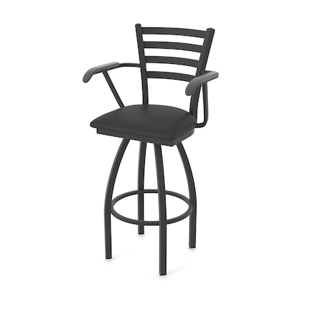 Holland Bar Stool Co Jackie with Arms 30 in. Swivel Bar Stool with Black Wrinkle Finish and Black Vinyl Seat 415